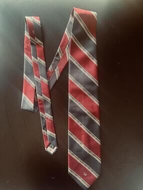 VTG Christian Dior Gray/Burgundy Striped 100%Silk Necktie - Made in USA EUC